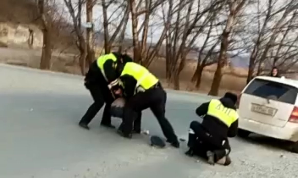 «Лицом в пол»: жесткое задержание прошло прямо на дороге в Приморье — видео